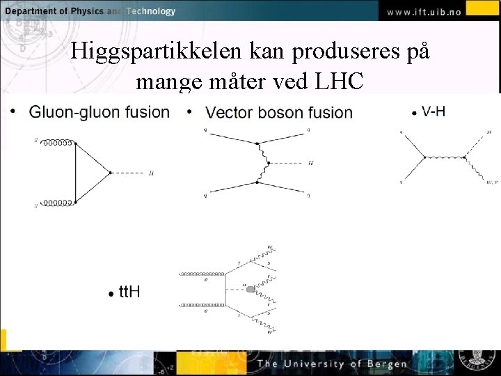 Higgspartikkelen kan produseres på mange måter ved LHC Normal text - click to edit