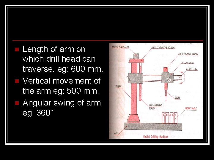 n n n Length of arm on which drill head can traverse. eg: 600