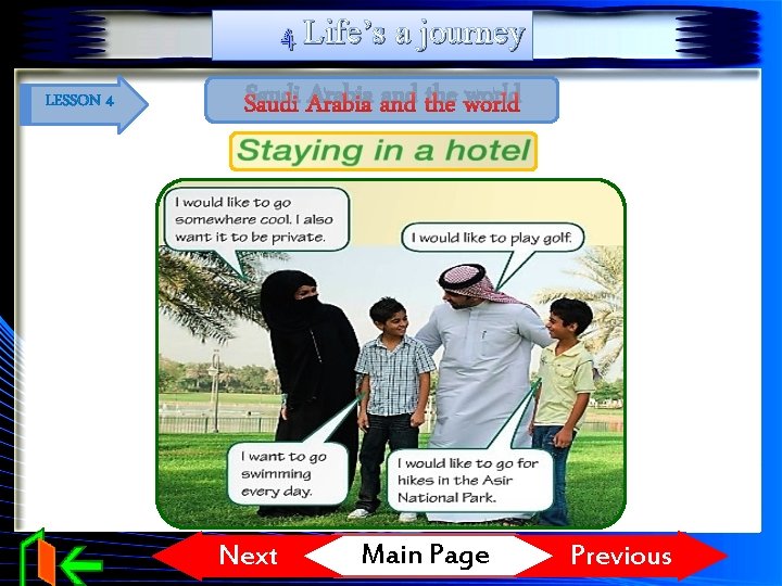 4 Life’s a journey LESSON 4 Saudi Arabia and the world Next Main Page