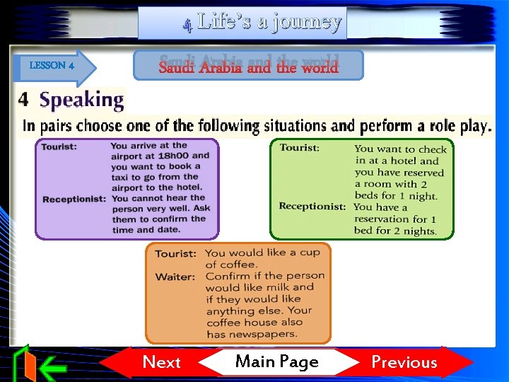 4 Life’s a journey LESSON 4 Saudi Arabia and the world Next Main Page