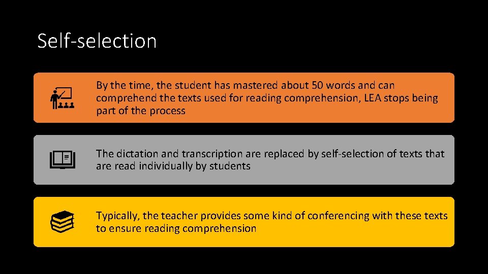 Self-selection By the time, the student has mastered about 50 words and can comprehend