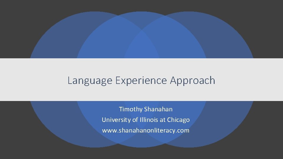 Language Experience Approach Timothy Shanahan University of Illinois at Chicago www. shanahanonliteracy. com 