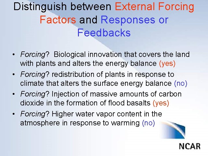 Distinguish between External Forcing Factors and Responses or Click to edit Master title style