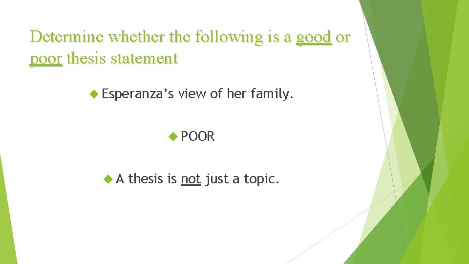 Determine whether the following is a good or poor thesis statement Esperanza’s view of