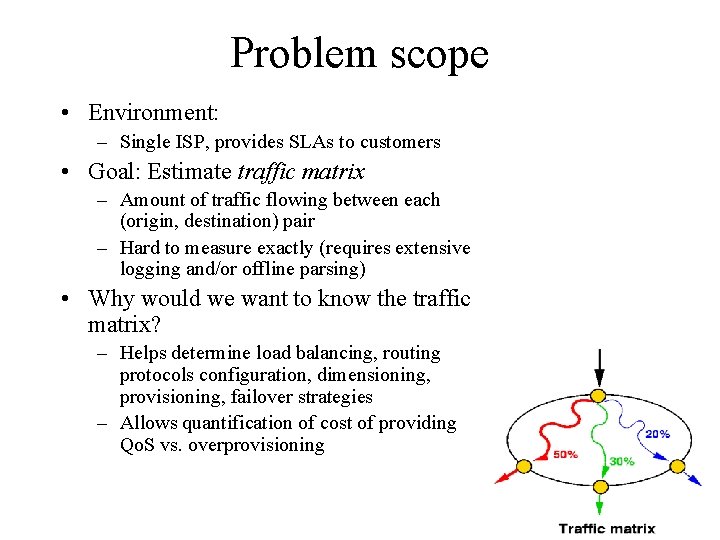 Problem scope • Environment: – Single ISP, provides SLAs to customers • Goal: Estimate