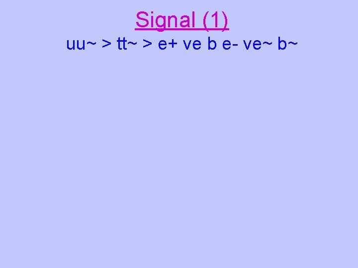 Signal (1) uu~ > tt~ > e+ ve b e- ve~ b~ 