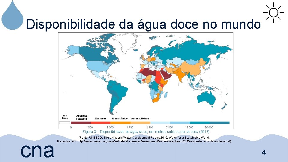 Disponibilidade da água doce no mundo Figura 3 – Disponibilidade de água doce, em