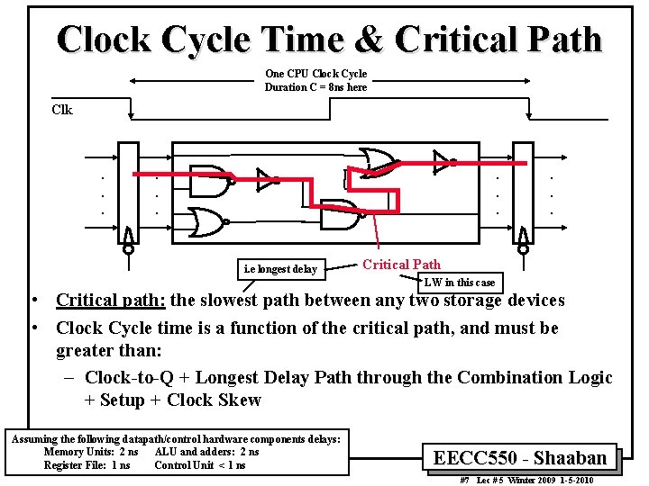 Clock Cycle Time & Critical Path One CPU Clock Cycle Duration C = 8