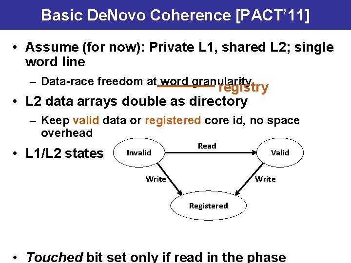 Basic De. Novo Coherence [PACT’ 11] • Assume (for now): Private L 1, shared