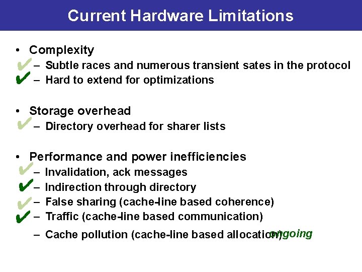 Current Hardware Limitations • Complexity ✔– Subtle races and numerous transient sates in the