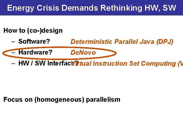 Energy Crisis Demands Rethinking HW, SW How to (co-)design – Software? Deterministic Parallel Java