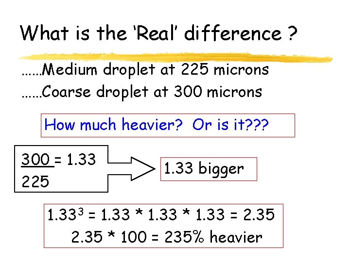 What is the ‘Real’ difference ? ……Medium droplet at 225 microns ……Coarse droplet at