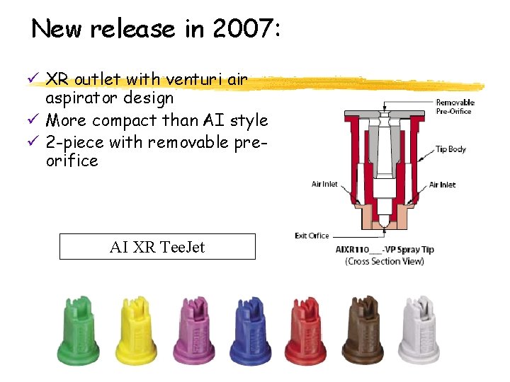 New release in 2007: ü XR outlet with venturi air aspirator design ü More