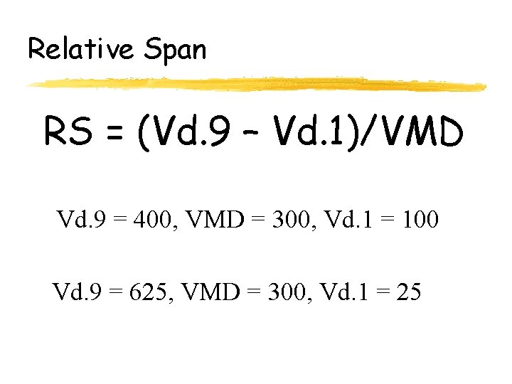 Relative Span RS = (Vd. 9 – Vd. 1)/VMD Vd. 9 = 400, VMD