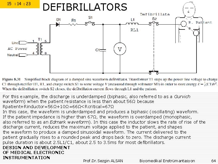 DEFIBRILLATORS For this example, the discharge is underdamped (biphasic, also referred to as a