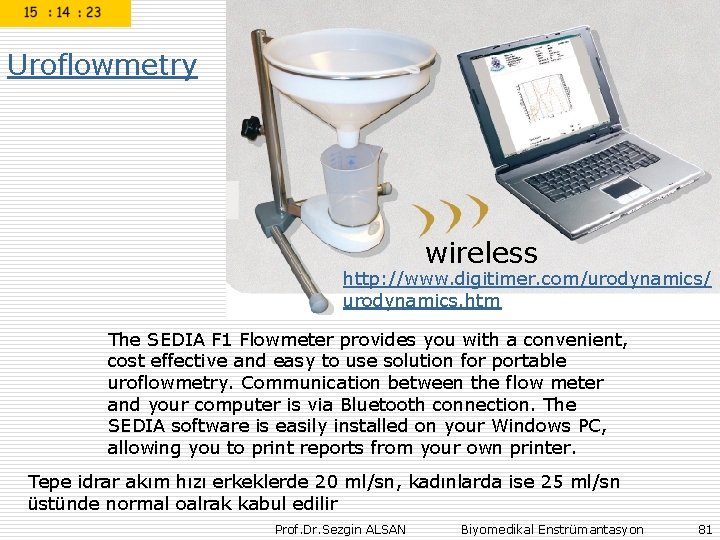 Uroflowmetry wireless http: //www. digitimer. com/urodynamics/ urodynamics. htm The SEDIA F 1 Flowmeter provides