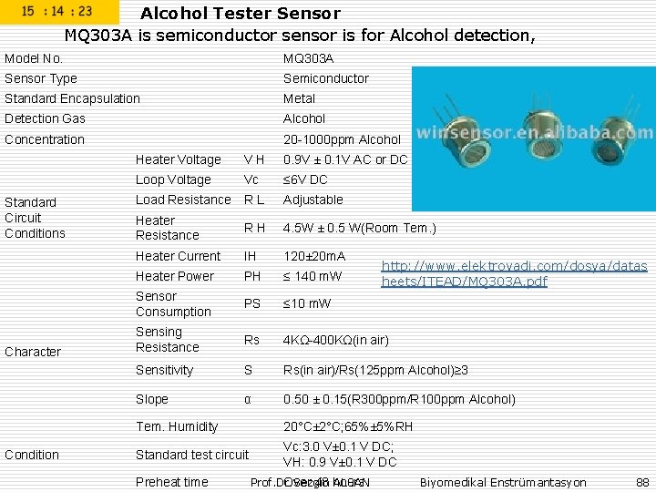 Alcohol Tester Sensor MQ 303 A is semiconductor sensor is for Alcohol detection, Model