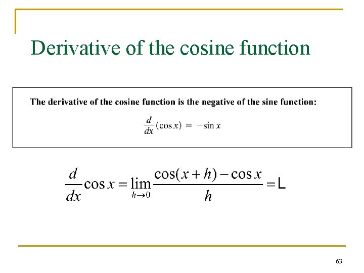 Derivative of the cosine function 63 Derivative of the cosine function 63