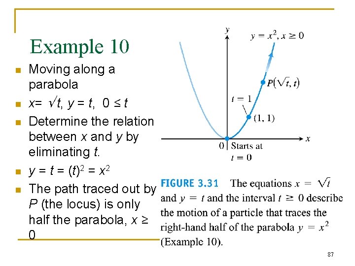 Example 10 n n n Moving along a parabola x= t, y = t, Example 10 n n n Moving along a parabola x= t, y = t,