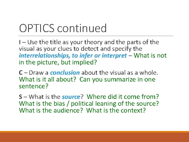 OPTICS continued I – Use the title as your theory and the parts of