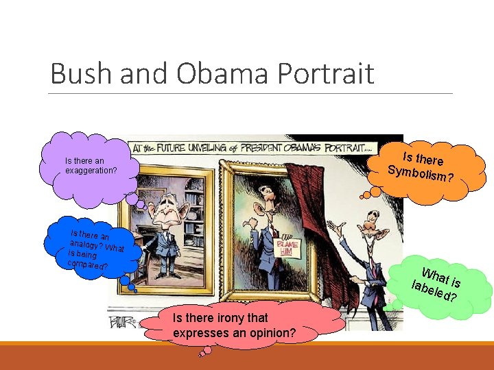 Bush and Obama Portrait Is there Symbolis m? Is there an exaggeration? Is there