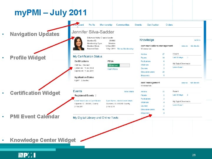 my. PMI – July 2011 • Navigation Updates • Profile Widget • Certification Widget