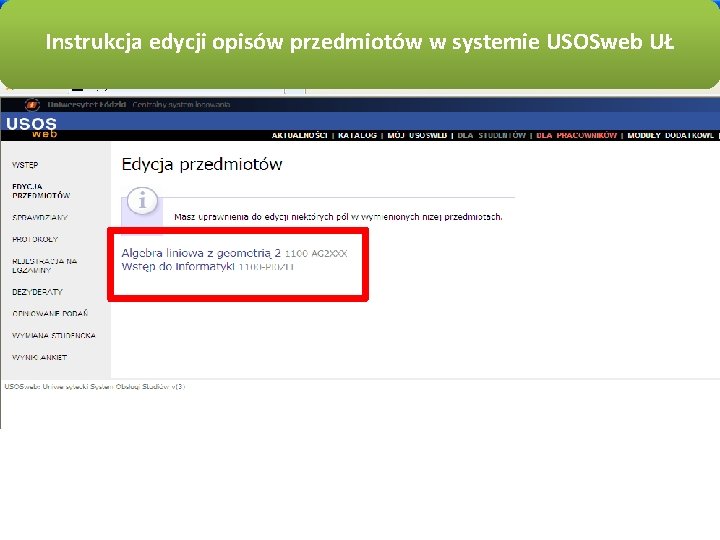 Instrukcja edycji opisów przedmiotów w systemie USOSweb UŁ 