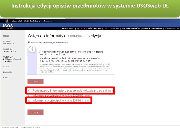 Instrukcja edycji opisów przedmiotów w systemie USOSweb UŁ 