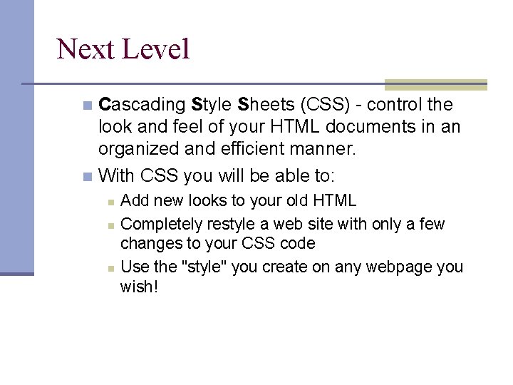 Next Level Cascading Style Sheets (CSS) - control the look and feel of your