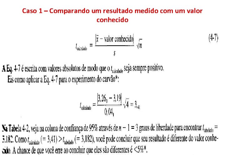 Caso 1 – Comparando um resultado medido com um valor conhecido 