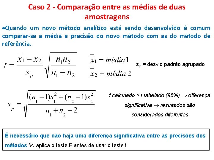 Caso 2 - Comparação entre as médias de duas amostragens Quando um novo método