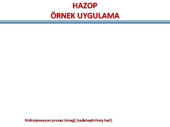 HAZOP ÖRNEK UYGULAMA Hidrojenasyon proses örneği (sadeleştirilmiş hali) HAZOP ÖRNEK UYGULAMA Hidrojenasyon proses örneği (sadeleştirilmiş hali)
