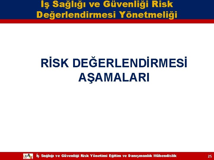 İş Sağlığı ve Güvenliği Risk Değerlendirmesi Yönetmeliği RİSK DEĞERLENDİRMESİ AŞAMALARI İş Sağlığı ve Güvenliği İş Sağlığı ve Güvenliği Risk Değerlendirmesi Yönetmeliği RİSK DEĞERLENDİRMESİ AŞAMALARI İş Sağlığı ve Güvenliği