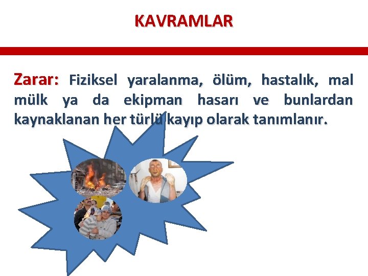 KAVRAMLAR Zarar: Fiziksel yaralanma, ölüm, hastalık, mal mülk ya da ekipman hasarı ve bunlardan KAVRAMLAR Zarar: Fiziksel yaralanma, ölüm, hastalık, mal mülk ya da ekipman hasarı ve bunlardan