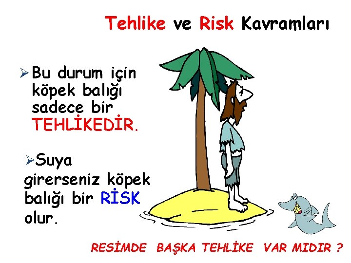Tehlike ve Risk Kavramları Ø Bu durum için köpek balığı sadece bir TEHLİKEDİR. ØSuya Tehlike ve Risk Kavramları Ø Bu durum için köpek balığı sadece bir TEHLİKEDİR. ØSuya
