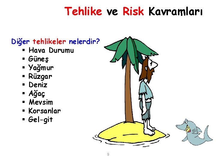 Tehlike ve Risk Kavramları Diğer tehlikeler nelerdir? § Hava Durumu § Güneş § Yağmur Tehlike ve Risk Kavramları Diğer tehlikeler nelerdir? § Hava Durumu § Güneş § Yağmur