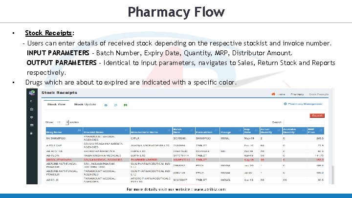 Pharmacy Flow • • Stock Receipts: - Users can enter details of received stock