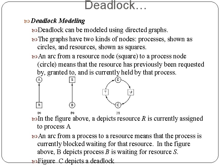 Deadlock… Deadlock Modeling Deadlock can be modeled using directed graphs. The graphs have two