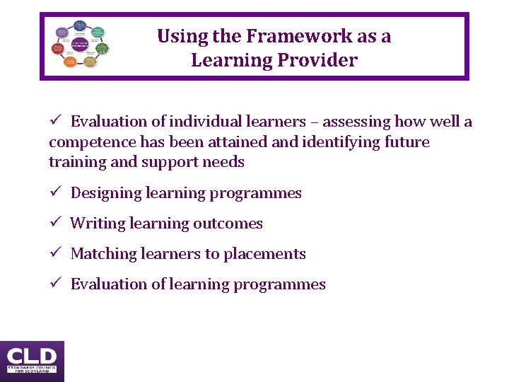 Using the Framework as a Learning Provider ü Evaluation of individual learners – assessing Using the Framework as a Learning Provider ü Evaluation of individual learners – assessing