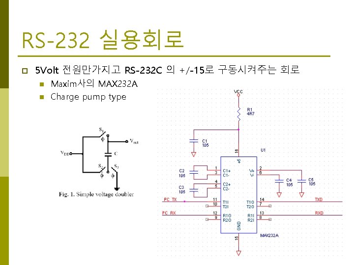 RS-232 실용회로 p 5 Volt 전원만가지고 RS-232 C 의 +/-15로 구동시켜주는 회로 n n