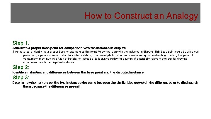 How to Construct an Analogy Step 1: Articulate a proper base point for comparison