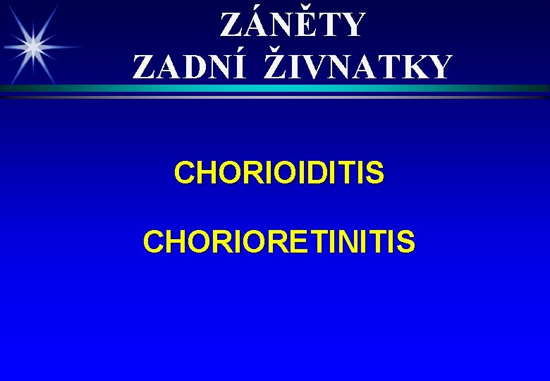 ZÁNĚTY ZADNÍ ŽIVNATKY CHORIOIDITIS CHORIORETINITIS 