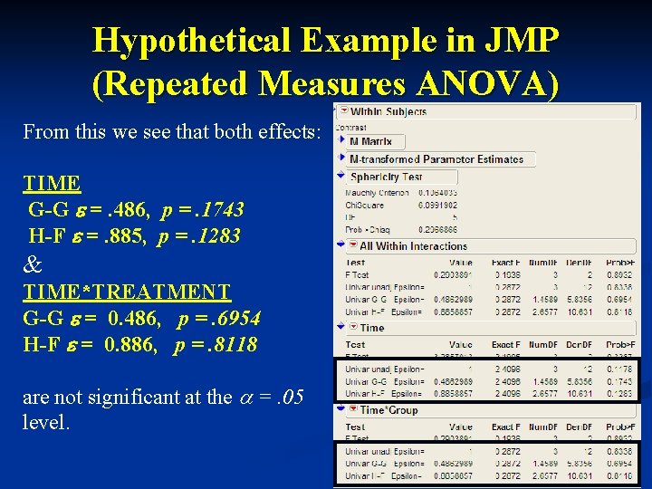 Hypothetical Example in JMP (Repeated Measures ANOVA) From this we see that both effects: