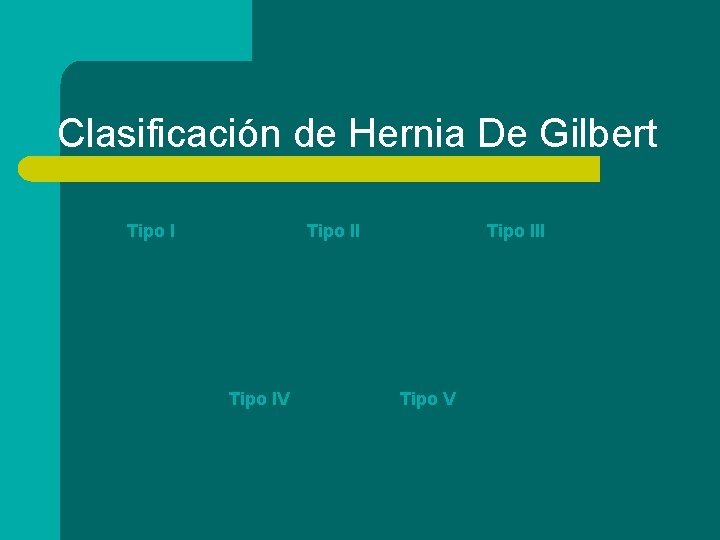 Clasificación de Hernia De Gilbert Tipo II Tipo IV Tipo III Tipo V 