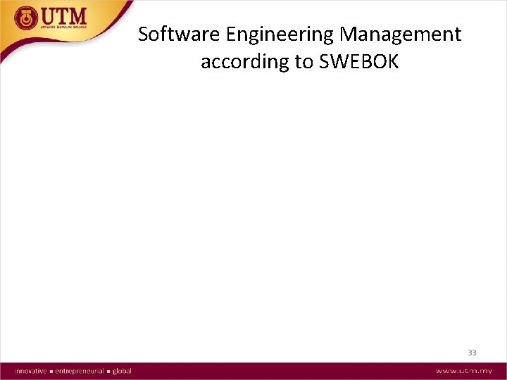 Software Engineering Management according to SWEBOK 33 