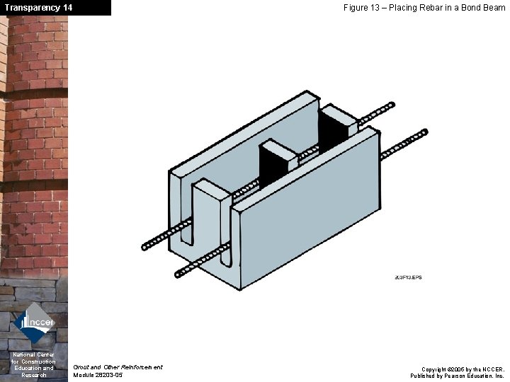 Transparency 14 National Center for Construction Education and Research Figure 13 – Placing Rebar