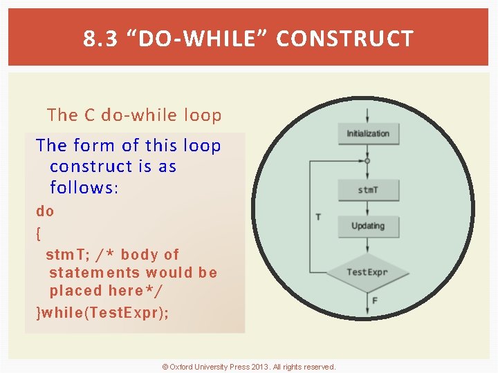 8. 3 “DO-WHILE” CONSTRUCT The C do-while loop The form of this loop construct