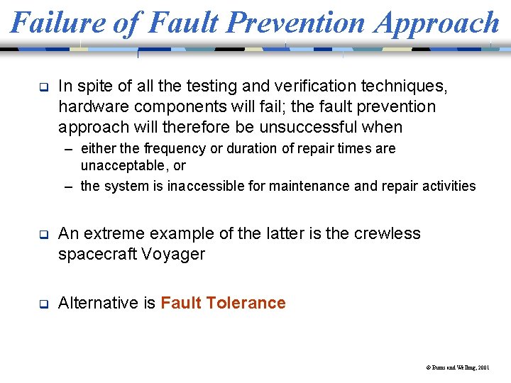 Failure of Fault Prevention Approach q In spite of all the testing and verification