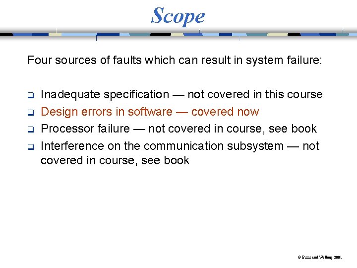 Scope Four sources of faults which can result in system failure: q q Inadequate