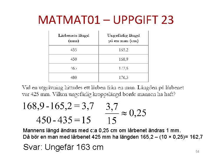 MATMAT 01 – UPPGIFT 23 Mannens längd ändras med c: a 0, 25 cm